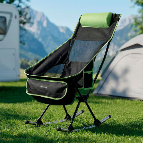 2-in-1 Folding Camping Rocking Chair with Pocket, Cushion and Carry