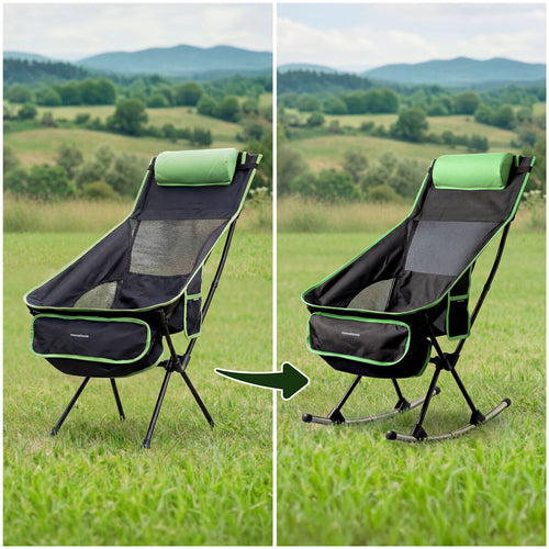 2-in-1 Folding Camping Rocking Chair with Pocket, Cushion and Carry