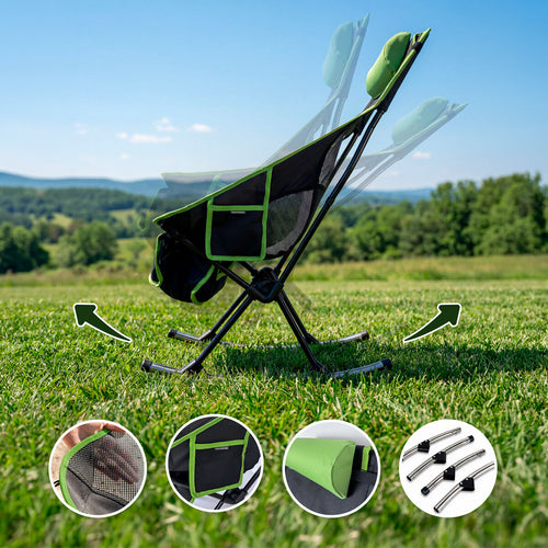 2-in-1 Folding Camping Rocking Chair with Pocket, Cushion and Carry