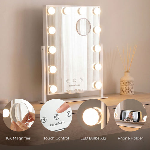 Tilting LED Vanity Mirror Hollywood Glarisse InnovaGoods 12 Light